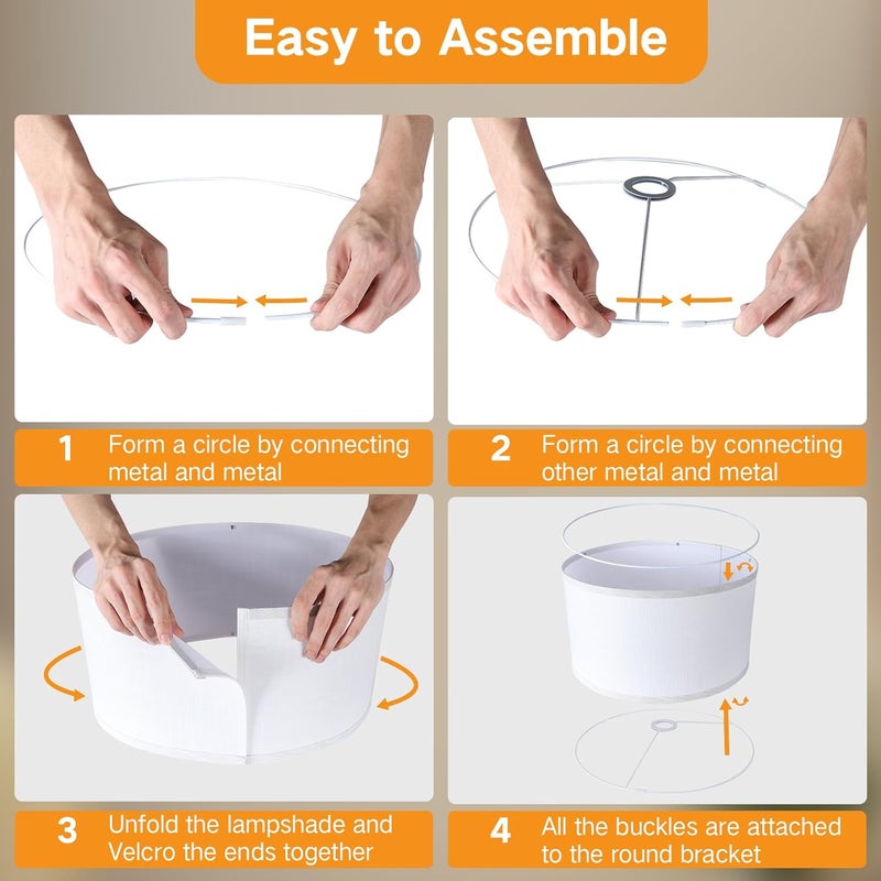 OUTON White Large Drum Lamp Shades for Floor Lamps, 17.5" Top x 17.5" Bottom x 10" High, Easy to Assemble, Replacement Linen Lampshades for Table Lamps & Bedside Lamps (1.65" Spider) - Image 5